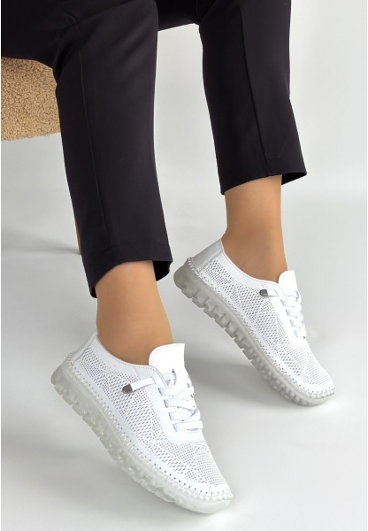 Merja Beyaz Deri Bağcıklı Spor Ayakkabı