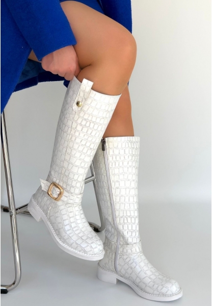 Metta Beyaz Cilt Desenli Çizme