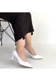Mırta Beyaz Cilt Topuklu Ayakkabı
