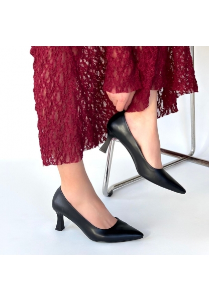 Mırta Siyah Cilt Topuklu Ayakkabı