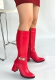 Mooni Kırmızı Cilt Topuklu Çizme