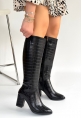 Morena Siyah Desenli Cilt Topuklu Çizme