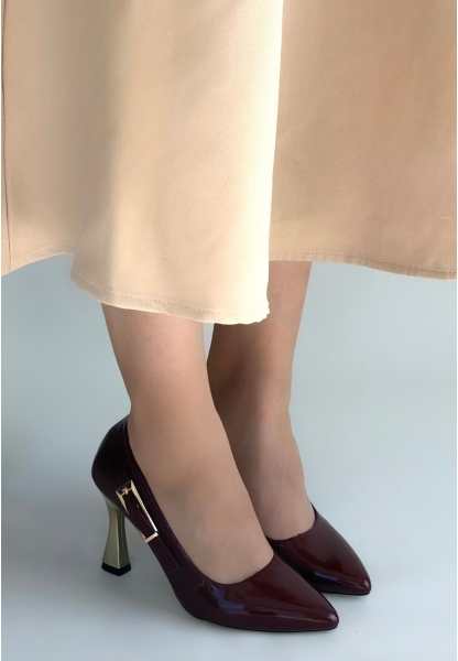 Motya Bordo Rugan Topuklu Ayakkabı