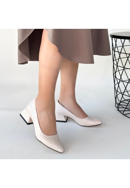 Nitya Bej Baskılı Rugan Topuklu Ayakkabı