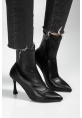 Orjen Siyah Cilt Streç Topuklu Bot