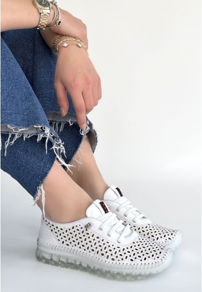 Otja Beyaz Deri Lazerli Bağcıklı Spor Ayakkabı