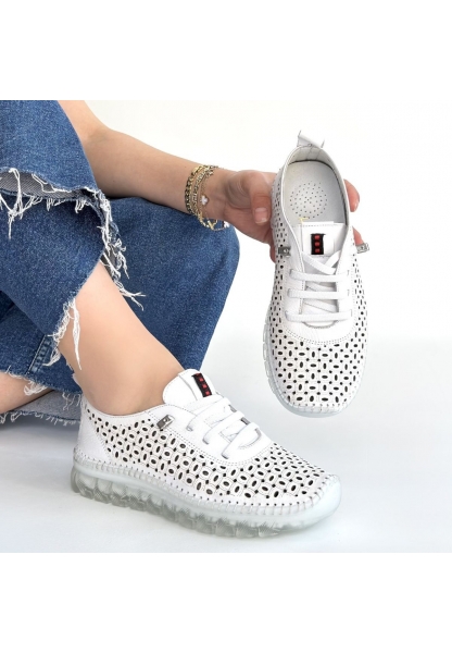 Otja Beyaz Deri Lazerli Bağcıklı Spor Ayakkabı