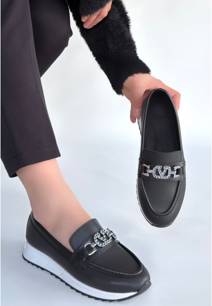 Otra Siyah Cilt Babet Ayakkabı