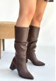 Pitay  Kahverengi Cilt Körüklü Topuklu Çizme