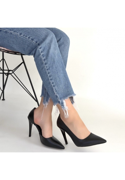 Pley Siyah Cilt Stiletto Ayakkabı