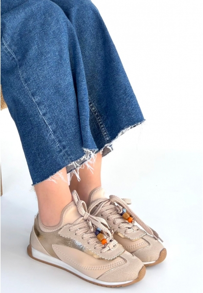 Riaf Bej Cilt Bağcıklı Spor Ayakkabı