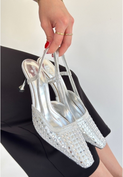 Sione Gümüş Cilt Topuklu Ayakkabı