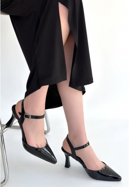 Suden Siyah Rugan Topuklu Ayakkabı