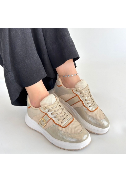 Tanwe Bej Cilt Bağcıklı Spor Ayakkabı