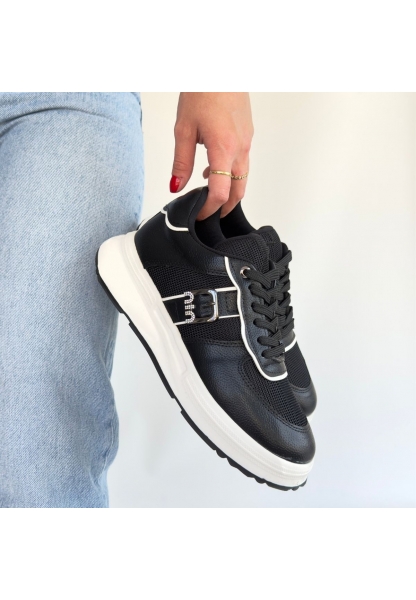 Tanwe Siyah Cilt Bağcıklı Spor Ayakkabı