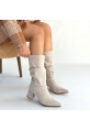 Titen Bej Süet Körüklü Topuklu Çizme