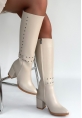 Tiyan Bej Cilt Topuklu Çizme