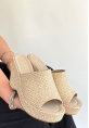 Tlay Bej Hasır Dokumalı Dolgu Topuk Terlik