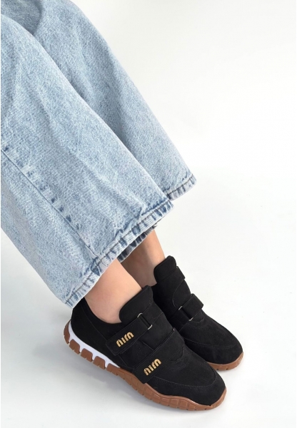 Tunga Siyah Süet Cırt Cırtlı Spor Ayakkabı