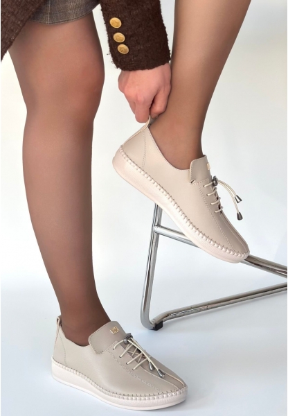 Warte Bej Cilt Bağcıklı Spor Ayakkabı