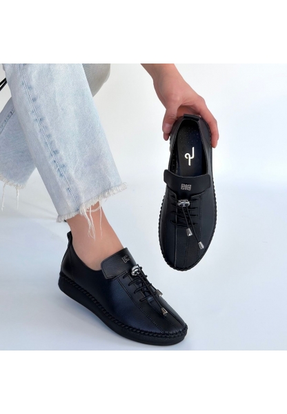 Warte Siyah Cilt Bağcıklı Spor Ayakkabı