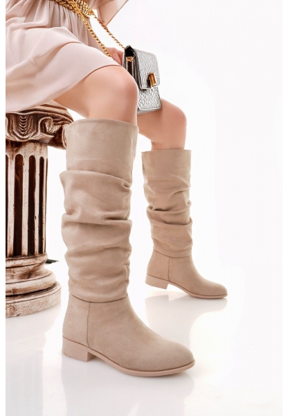 Winda Bej Süet Körüklü Çizme