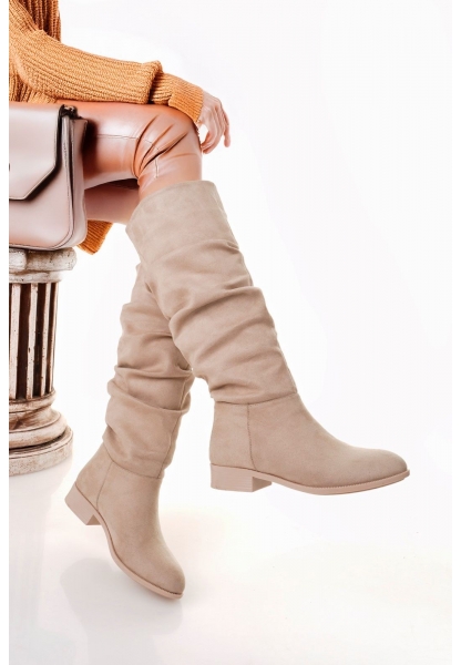 Winda Bej Süet Körüklü Çizme