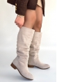 Winda Bej Süet Körüklü Topuklu Çizme