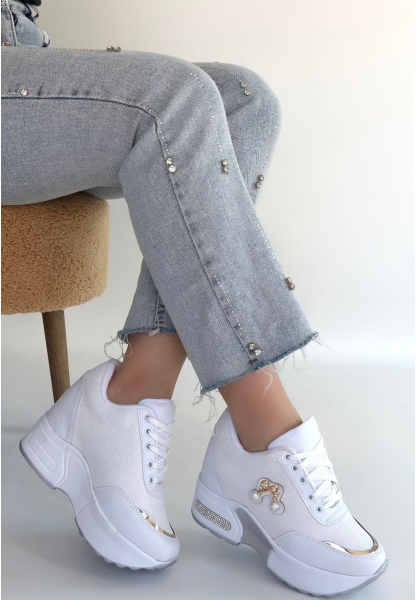 Wody Beyaz Cilt Simli Bağcıklı Spor Ayakkabı