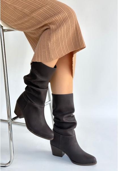 Yior Kahverengi Nubuk Topuklu Bot