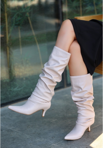 Zelya Bej Cilt Topuklu Çizme